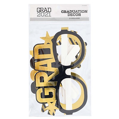 slide 1 of 1, Destination Holiday Grad 2021 Gold Paper Glasses, 3 ct