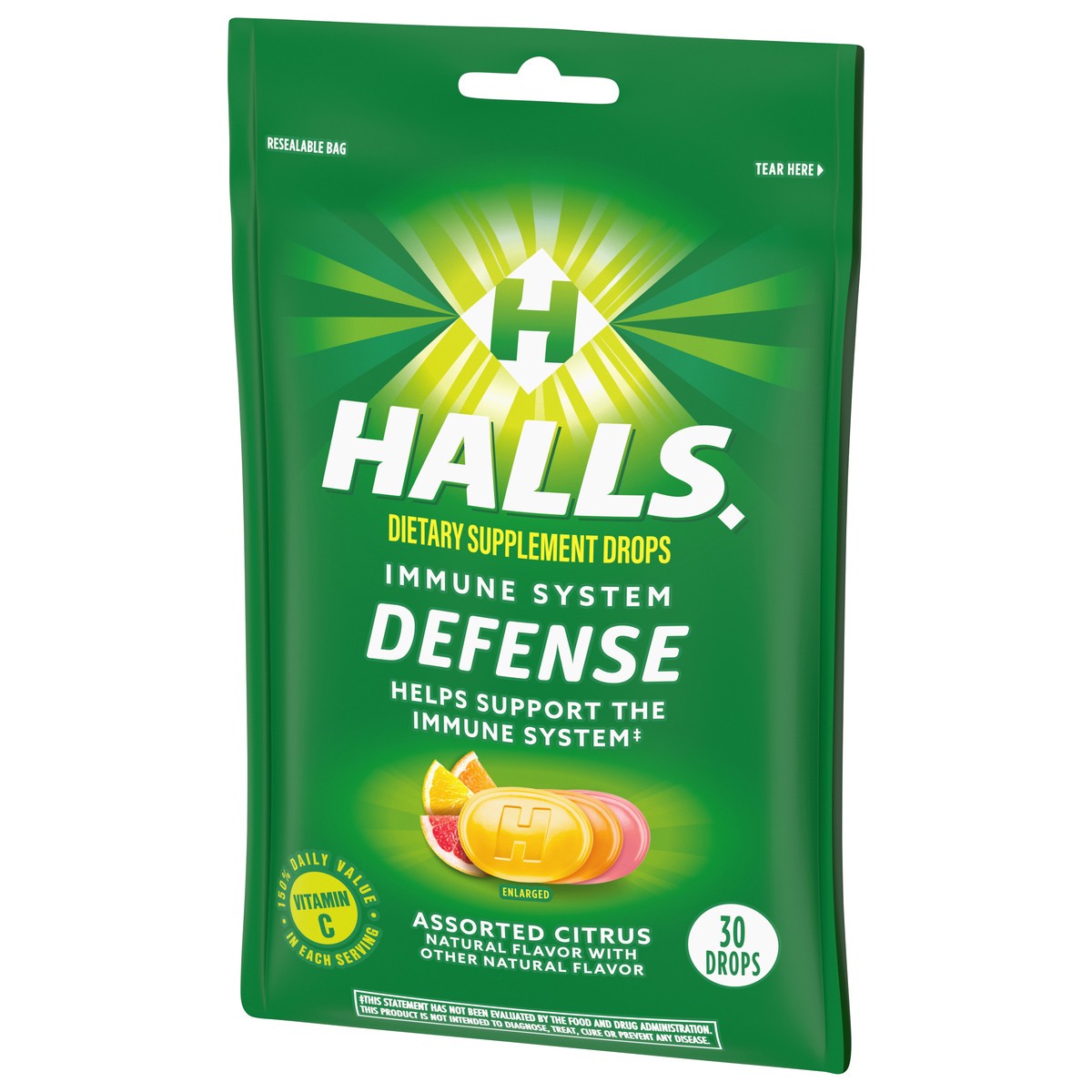 slide 3 of 9, Halls Defense Vitamin C Citrus Dietary Supplement Drops, 30 ct