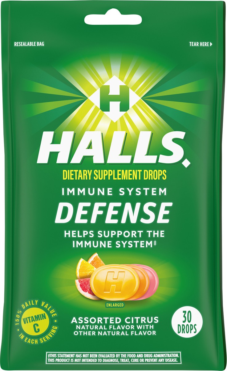 slide 6 of 9, Halls Defense Vitamin C Citrus Dietary Supplement Drops, 30 ct