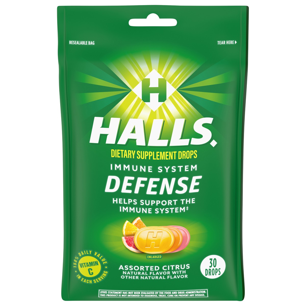 slide 1 of 9, Halls Defense Vitamin C Citrus Dietary Supplement Drops, 30 ct
