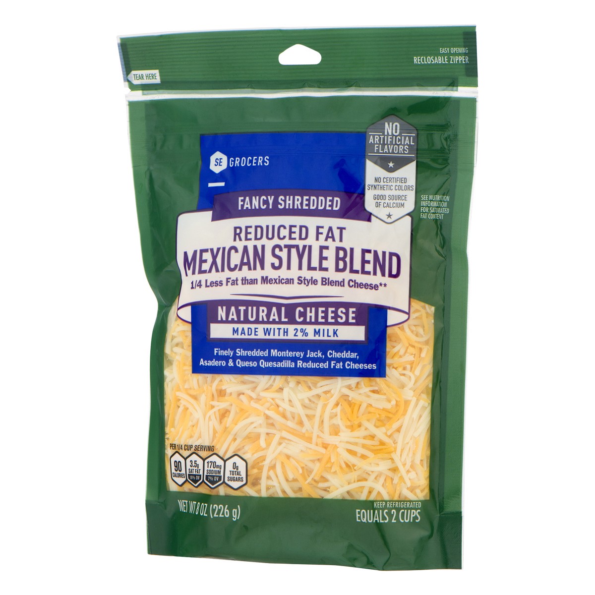 slide 3 of 10, SE Grocers Fancy Shredded Reduced Fat Mexican Style Blend Natural Cheese, 8 oz