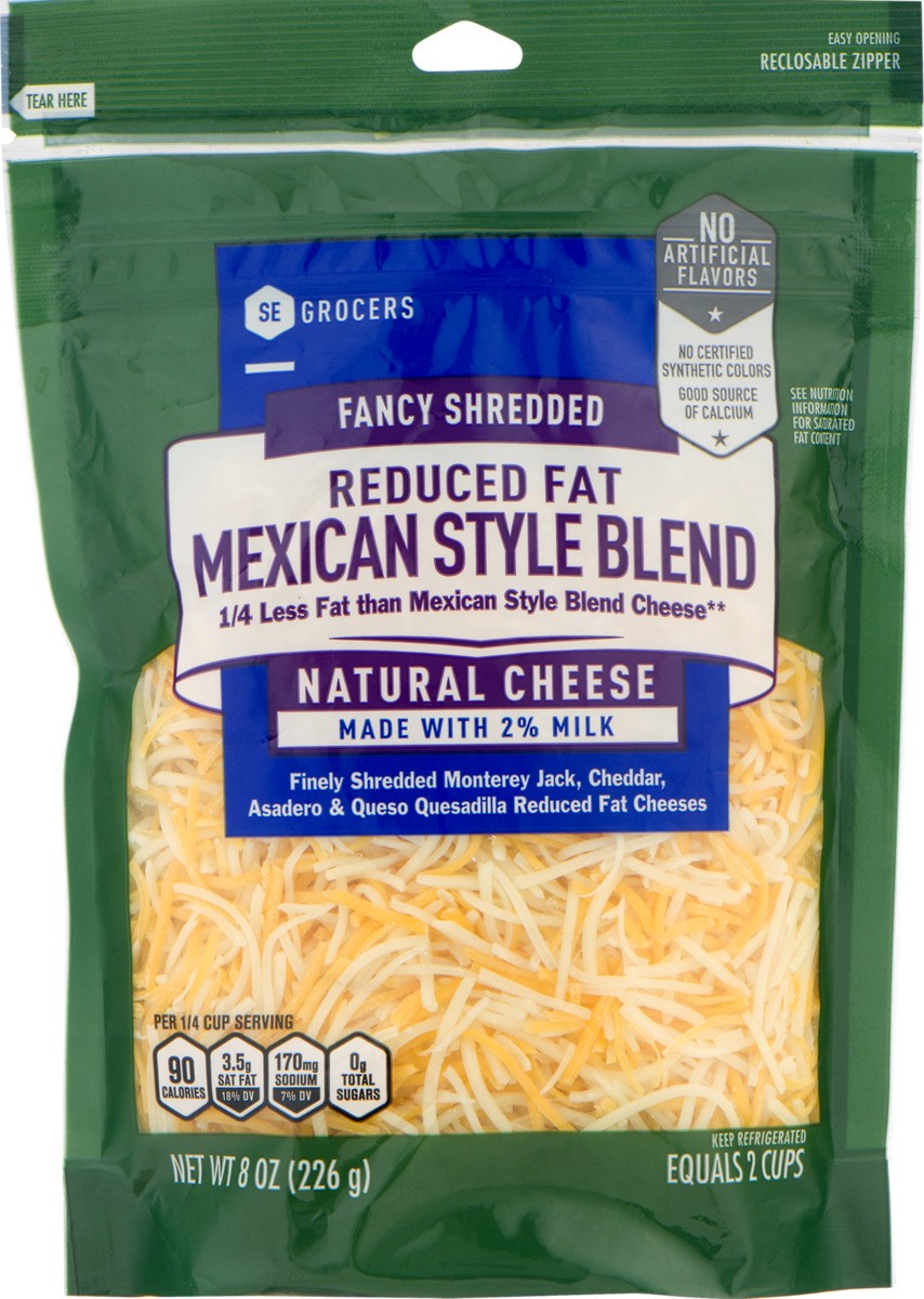 slide 9 of 10, SE Grocers Fancy Shredded Reduced Fat Mexican Style Blend Natural Cheese, 8 oz