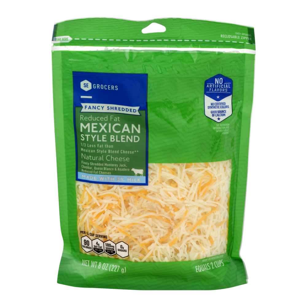 slide 1 of 1, SE Grocers Fancy Shredded Reduced Fat Mexican Style Blend Natural Cheese, 8 oz