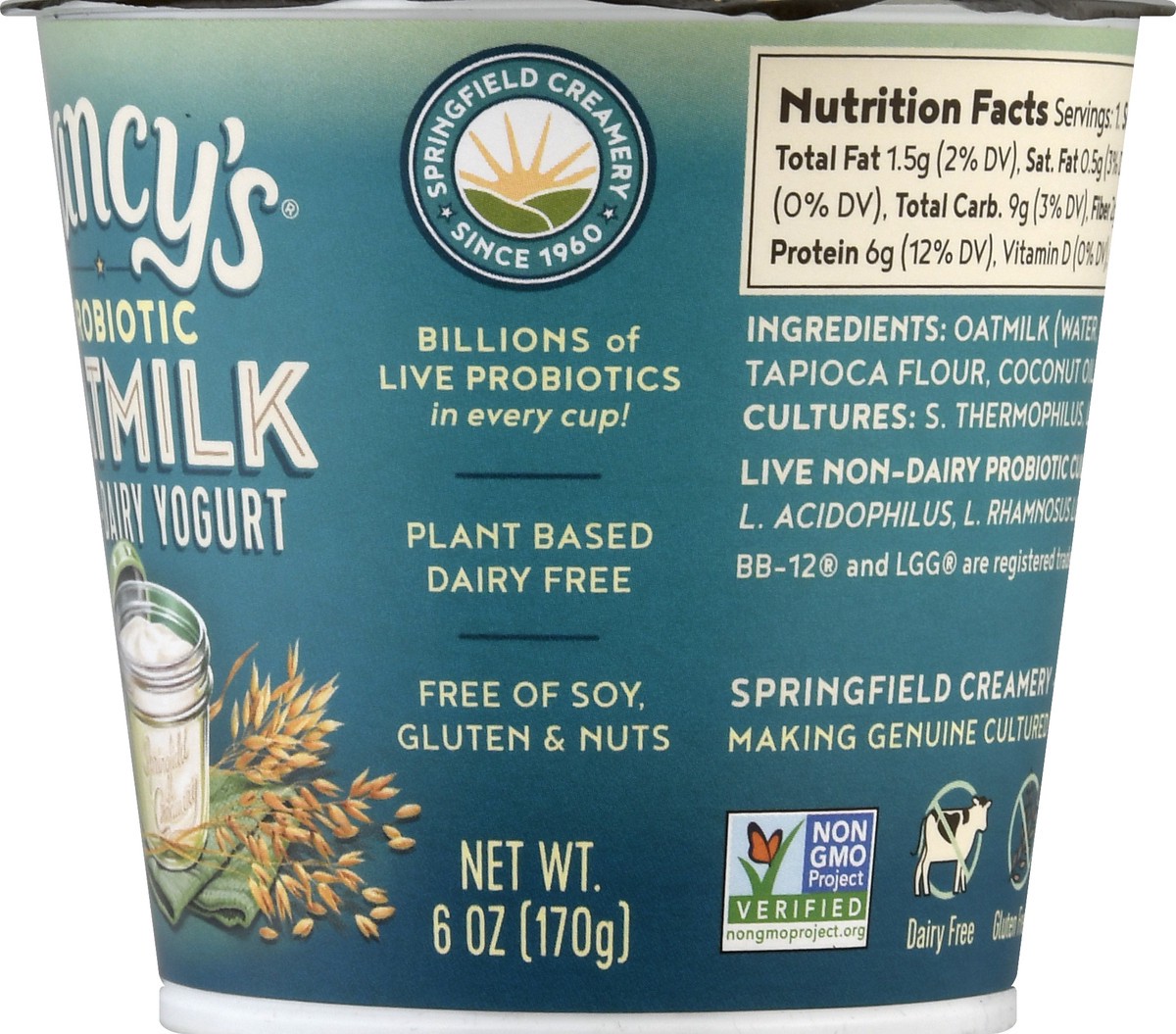 slide 5 of 13, Nancy's Probiotic Oatmilk Non-Dairy Plain Yogurt 6 oz, 6 oz