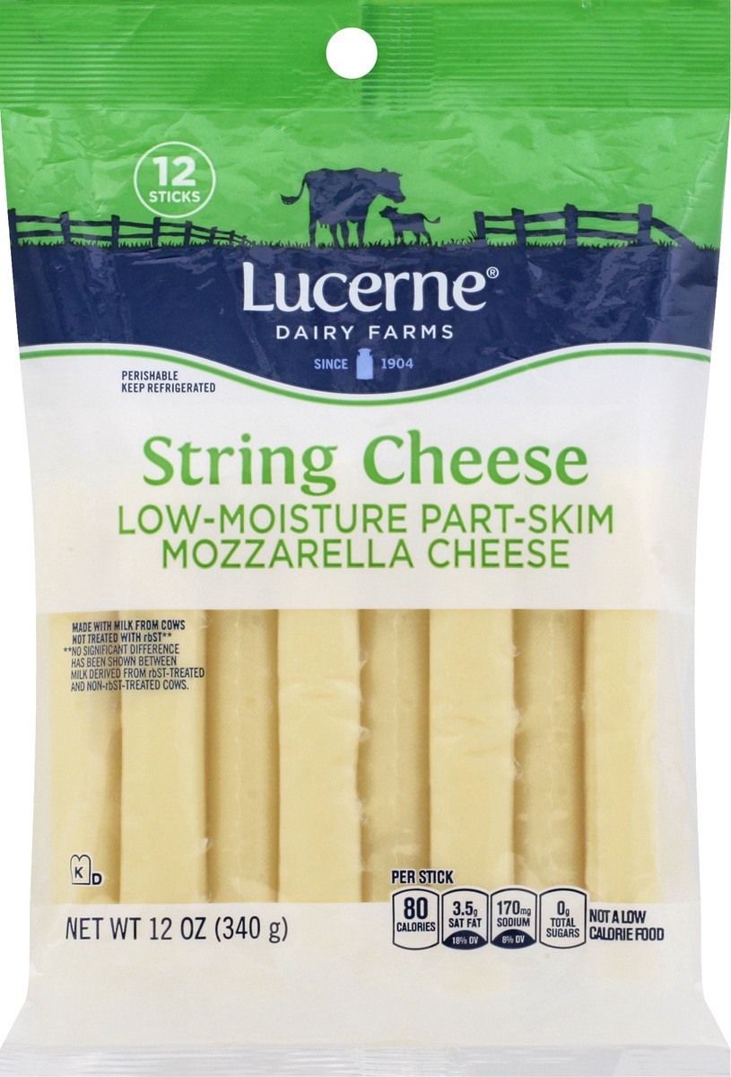 slide 6 of 9, Lucerne Diary Farms String Cheese Low-moisture Part-skim Mozzarella Cheese, 12 ct; 12 oz