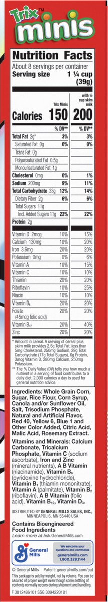 slide 5 of 9, Trix Minis Fruity Mini Corn Puff Breakfast Cereal, 10.8 OZ, 10.8 oz