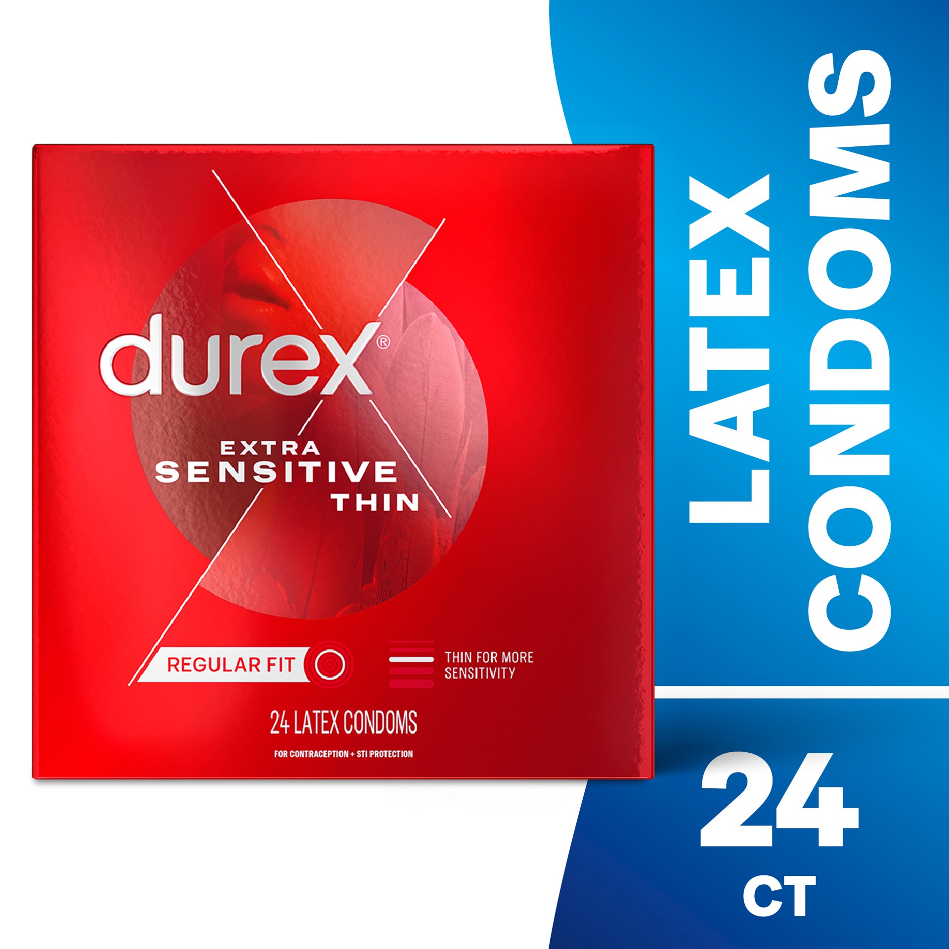 slide 1 of 5, Durex Condom Extra Sensitive Natural Latex Condoms, 24 Count - Ultra Fine & Extra Lubricated, Regular Fit, FSA HSA Eligible, 24 oz