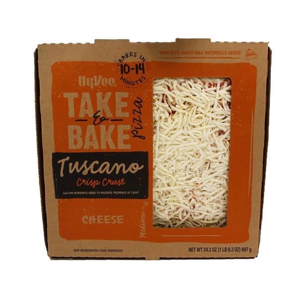 slide 1 of 1, Hy-Vee Take & Bake Pizza Tuscano Crisp Crust Medium Cheese, 24.3 oz