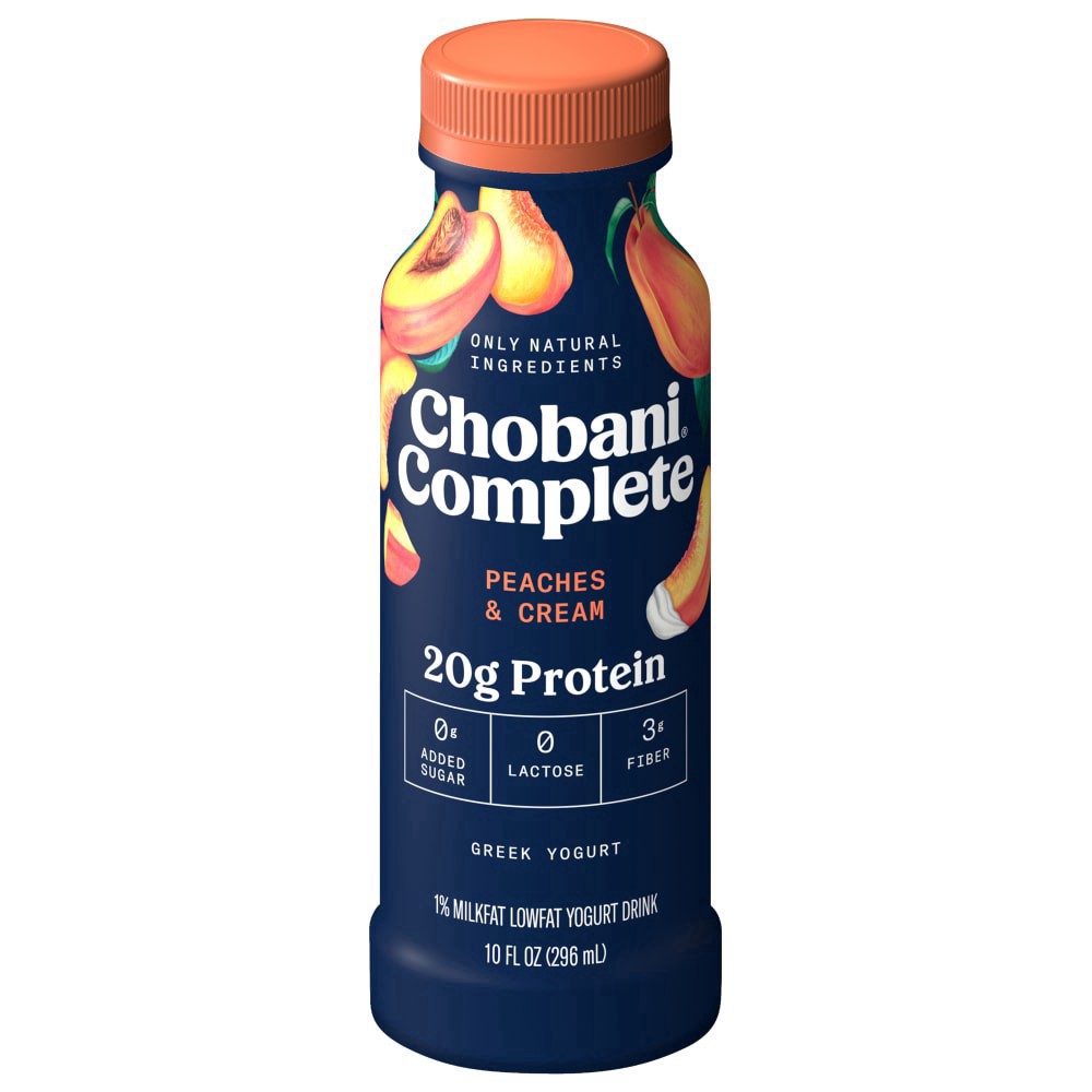 slide 4 of 4, Chobani Complete Peaches & Cream Low Fat Greek Yogurt Drink, 10 fl oz