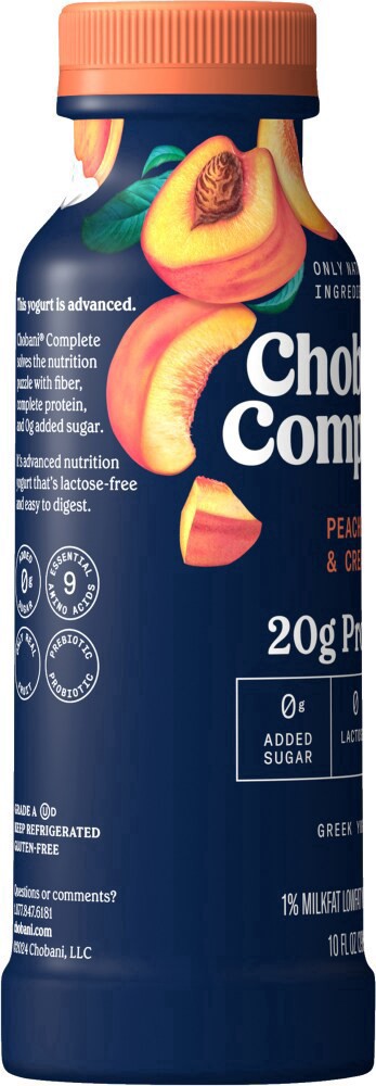 slide 3 of 4, Chobani Complete Peaches & Cream Low Fat Greek Yogurt Drink, 10 fl oz