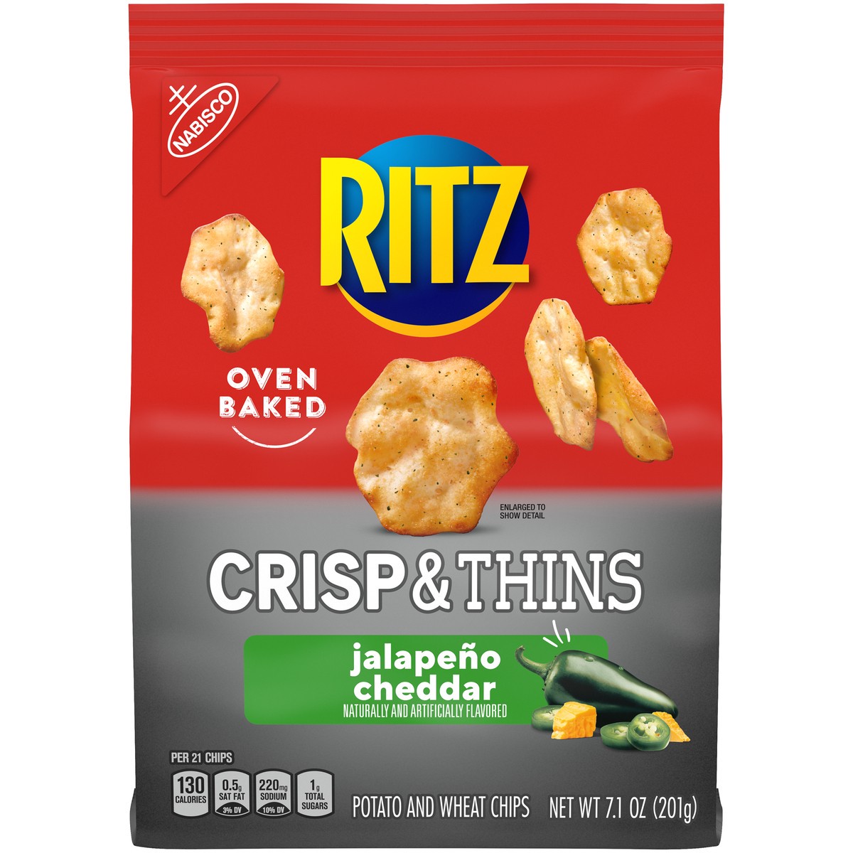 slide 1 of 9, Ritz Nabisco Ritz Crisp & Thins Limited Edition Jalapeno Cheddar Chips, 7.1 oz