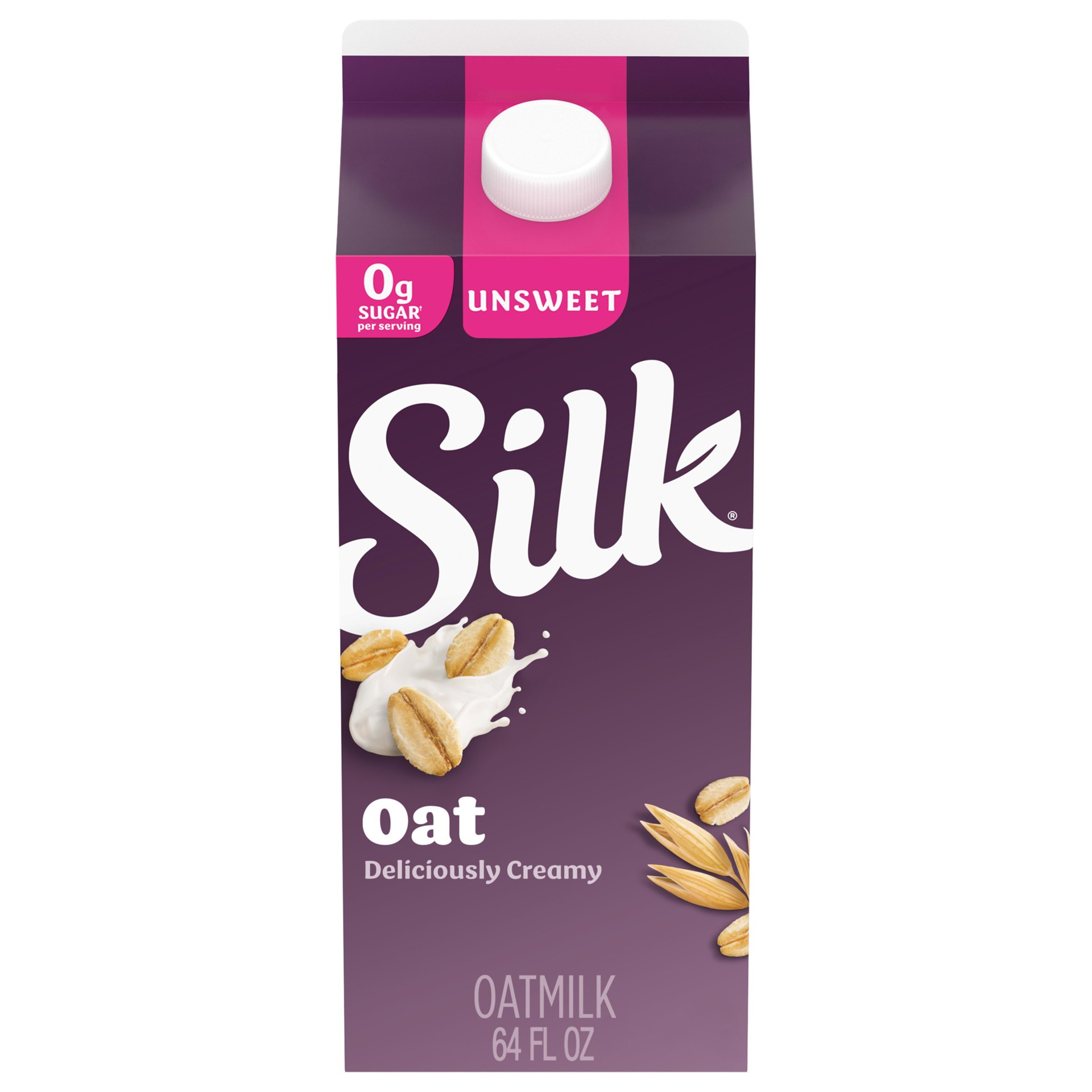 slide 1 of 5, Silk Oat Milk, 0g Sugar, Dairy Free, Gluten Free, Deliciously Creamy Vegan Milk with 50% More Calcium than Dairy Milk, 64 FL OZ Half Gallon, 64 fl oz