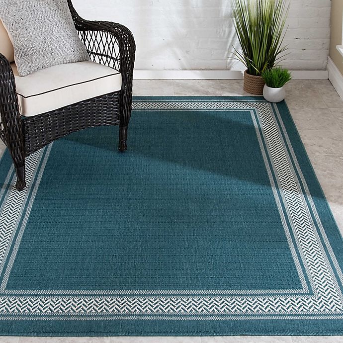 slide 1 of 1, Destination Summer Miami Teal Border 5'3 x 7' Indoor/Outdoor Area Rug, 1 ct