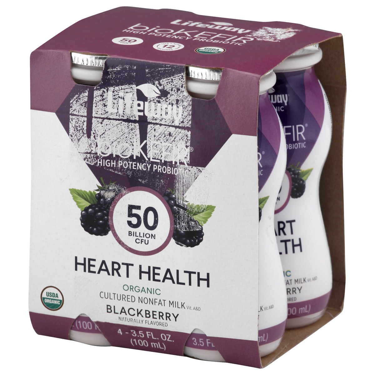 slide 3 of 10, Lifeway BioKefir, Organic, Heart Health, Blueberry, 4 ct
