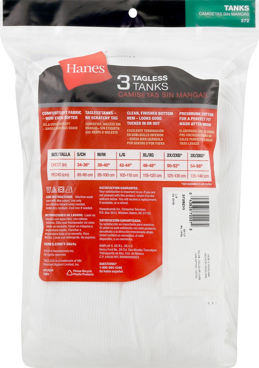 slide 4 of 9, Hanes L/G White Tagless Tanks 3 ea, 3 ct