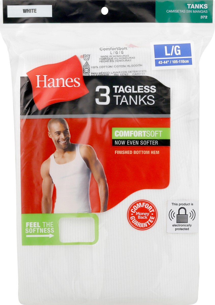 slide 1 of 9, Hanes L/G White Tagless Tanks 3 ea, 3 ct