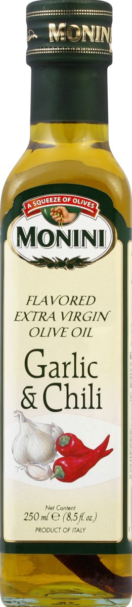 slide 5 of 6, Monini Garlic & Chili Flavored Extra Virgin Olive Oil, 8.5 fl oz