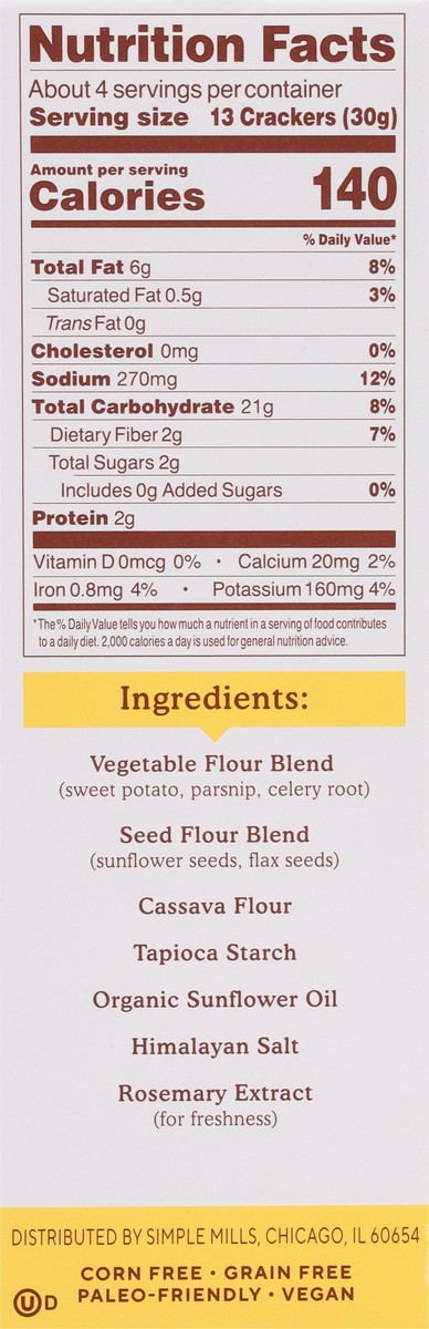 slide 8 of 9, Simple Mills Veggie Flour Himalayan Salt Pita Crackers 4.25 oz, 1 ct