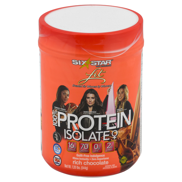 slide 1 of 1, Six Star Fit 100% Protein Isolate, Rich Chocolate Powder, 19.2 oz