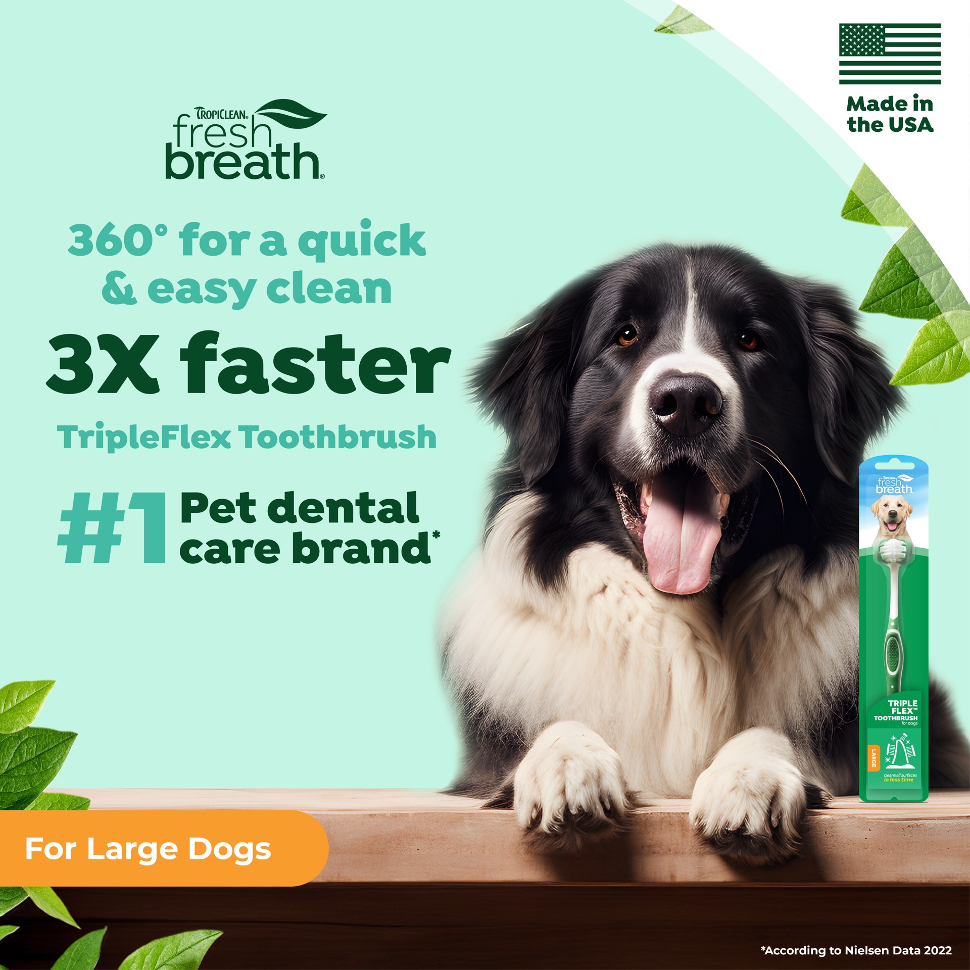 slide 5 of 8, TropiClean Fresh Breath Triple Flex Toothbrush for Large Dogs, 1 ct