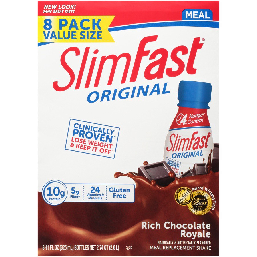 slide 1 of 2, Slimfast Original Rich Chocolate Royale Meal Replacement Shakes, 8 ct; 11 oz