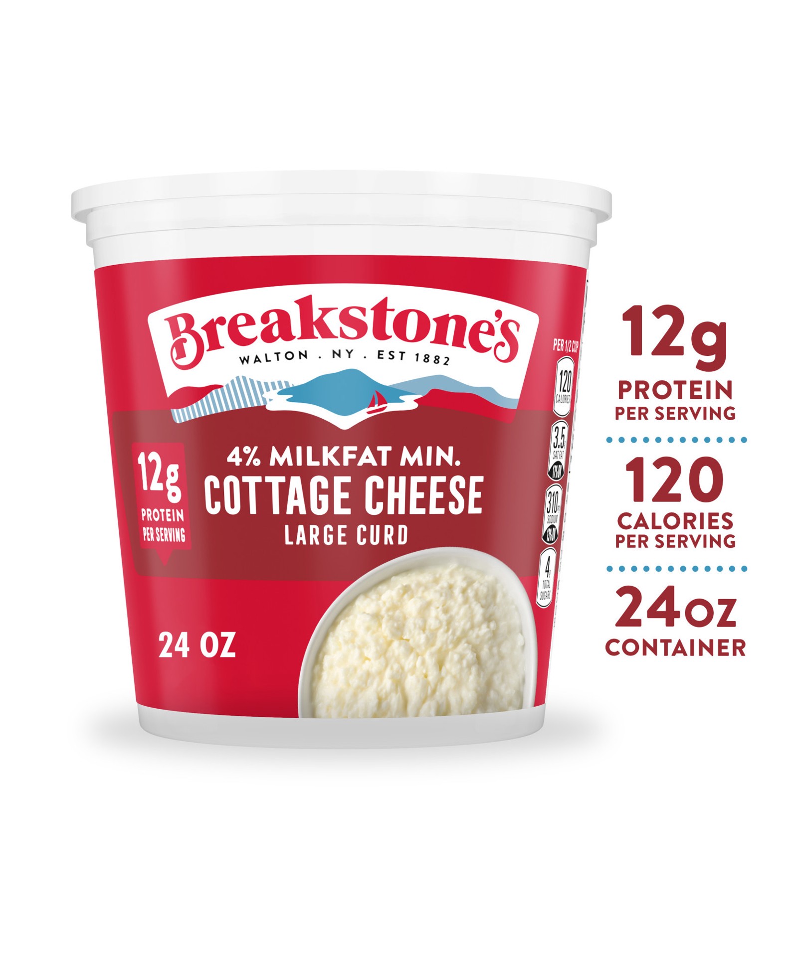 slide 1 of 6, Breakstone's Large Curd Cottage Cheese with 4% Milkfat, 24 oz Tub, 24 oz