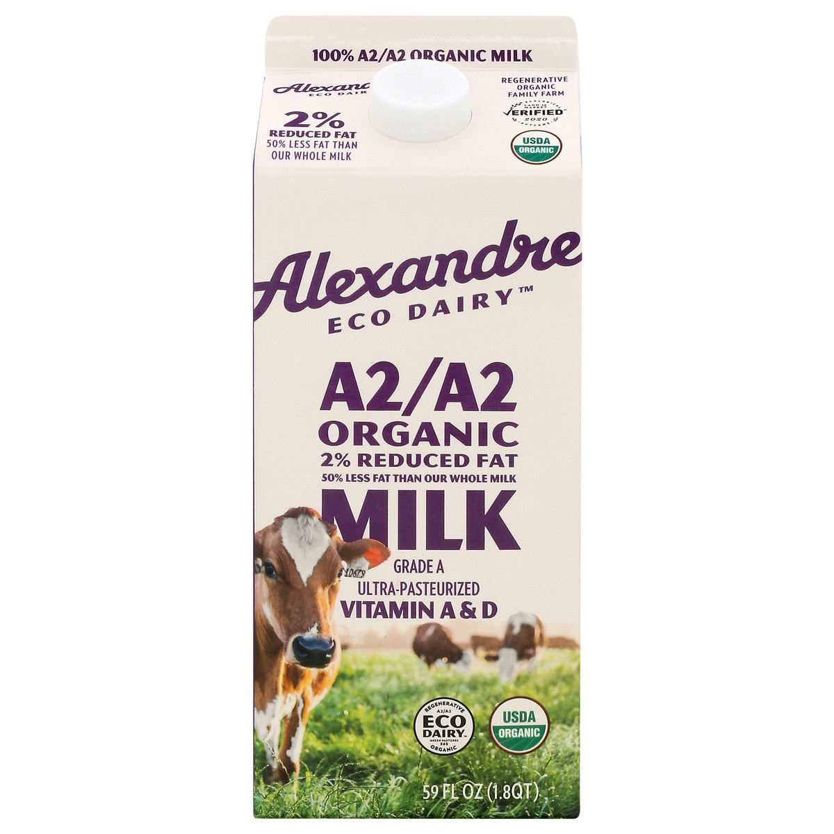 slide 1 of 14, Alexandre Eco Dairy A2/A2 Organic 2% Reduced Fat Milk 59 fl oz, 59 fl oz