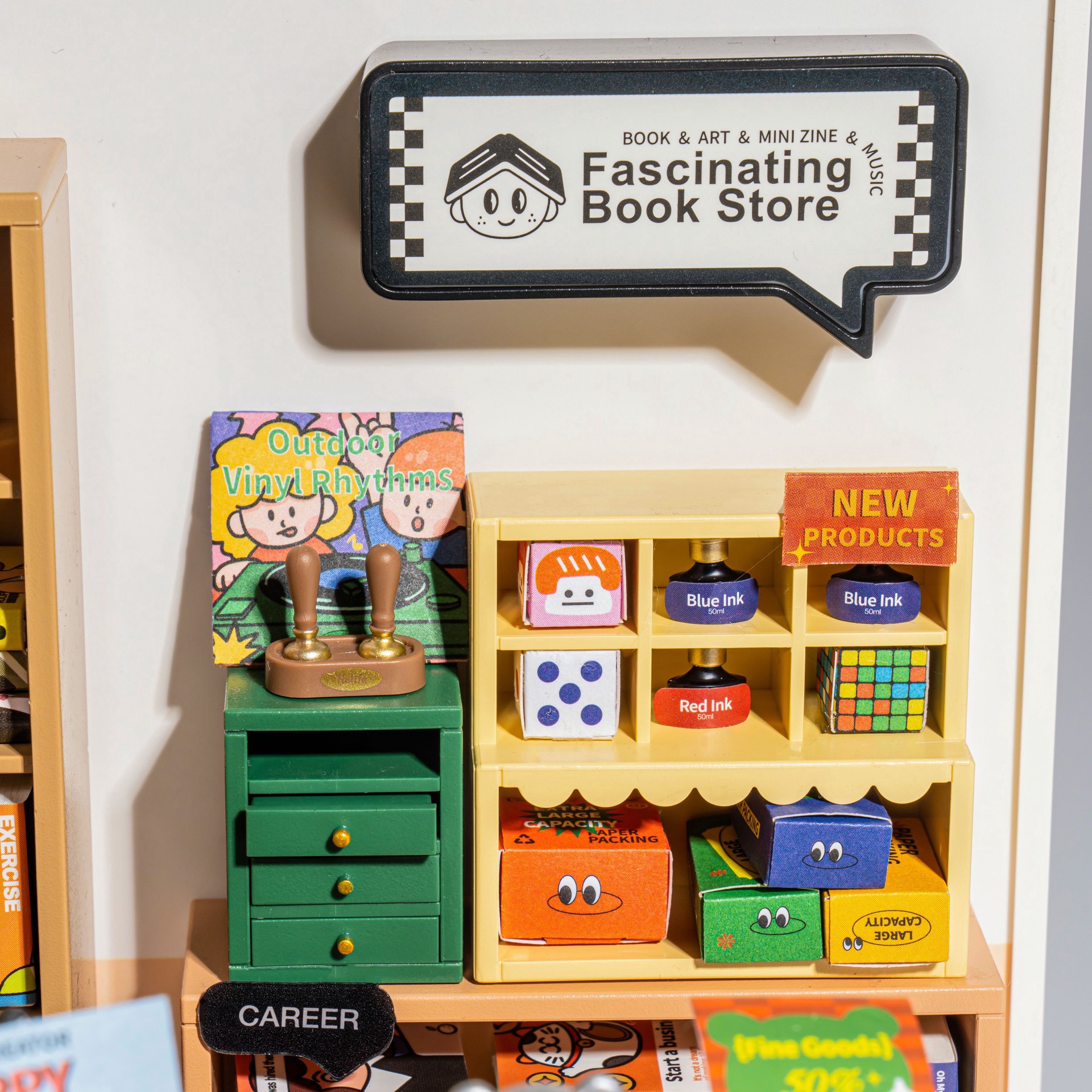 slide 5 of 8, Robotime Rolife Super Creator Fascinating Book Store Diy Miniature Kit, 5.98 in x 6.93 in x 6.42 in