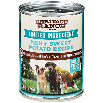 slide 1 of 1, Heritage Ranch by H-E-B Fish & Sweet Potato Recipe Wet Dog Food, 13.2 oz