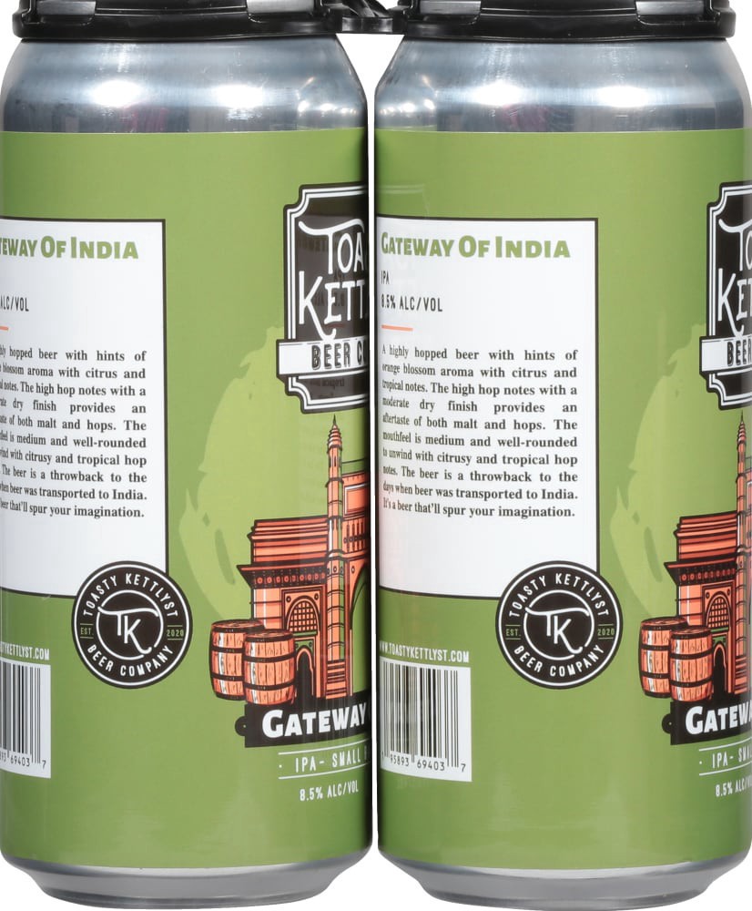 slide 2 of 6, Toasty Kettlyst Beer Company IPA Gateway of India Beer 4 - 16 fl oz Cans, 4 ct; 16 oz