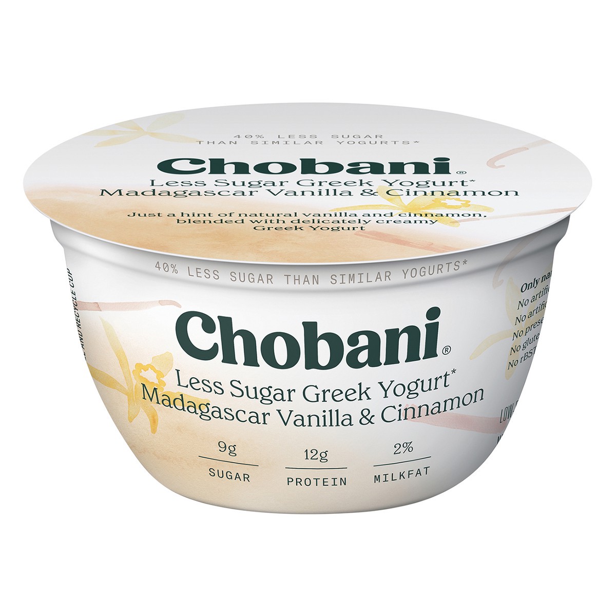 slide 1 of 46, Chobani Yogurt, Greek, Less Sugar, Madagascar Vanilla & Cinnamon, 5.3 oz