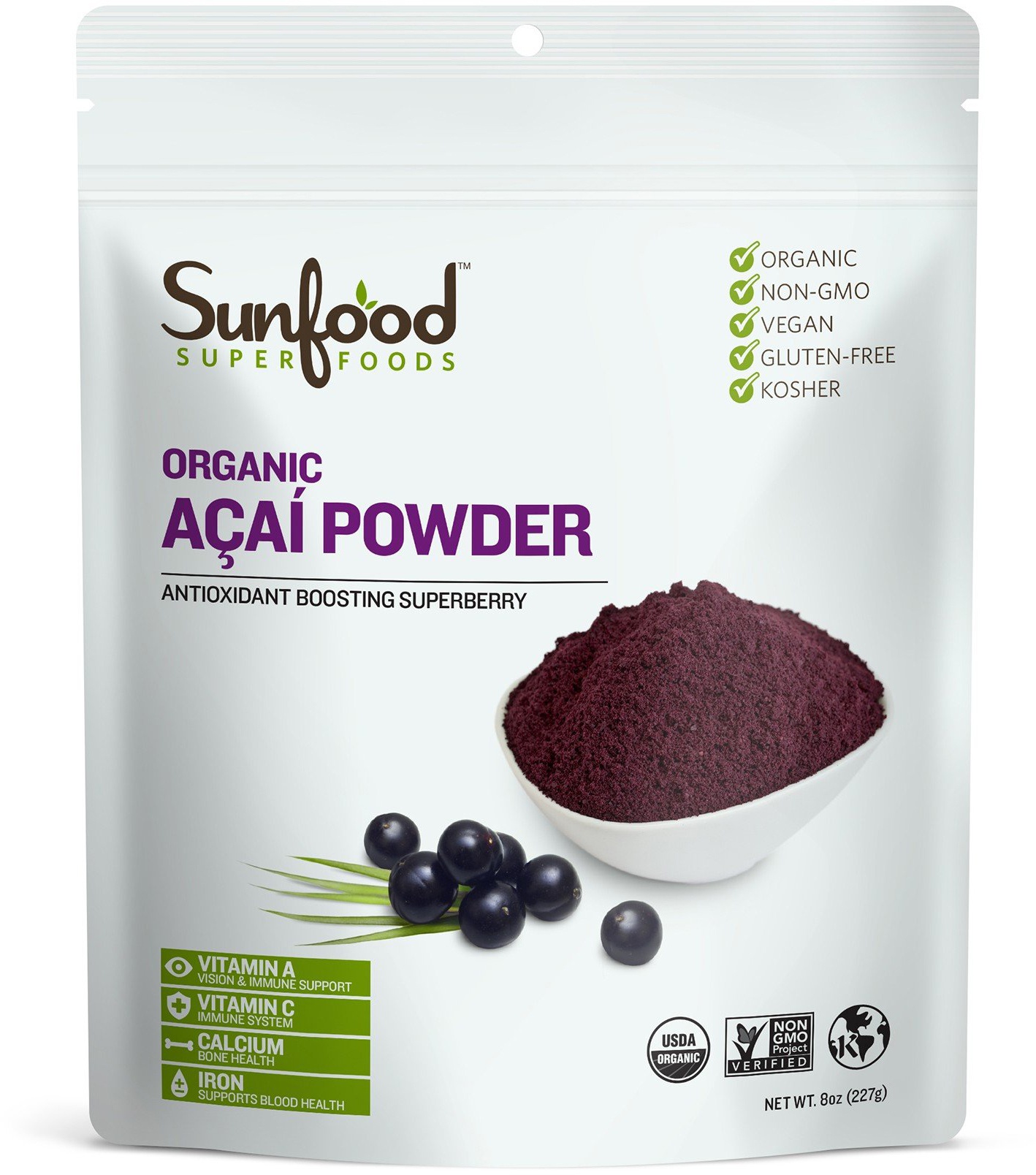 slide 1 of 1, Sunfood Acai Powder Raw, 1 oz