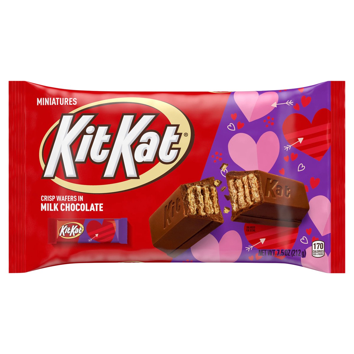 slide 1 of 3, KIT KAT Miniatures Milk Chocolate Wafer Candy Bars, Valentine's Day, 7.5 oz, Bag, 7.5 oz