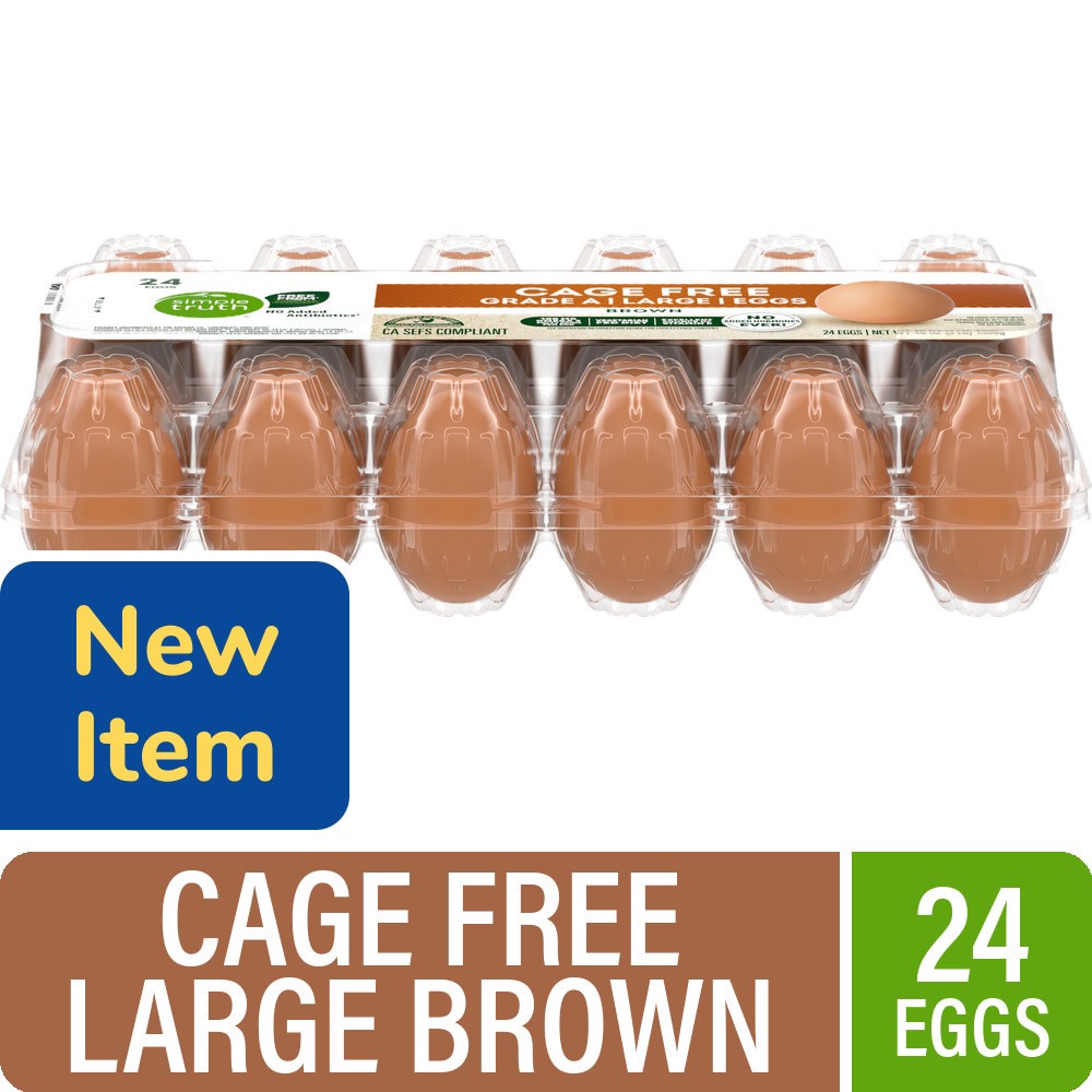 slide 1 of 1, Simple Truth Cage Free Grade A Large Brown Eggs, 24 ct, 24 ct