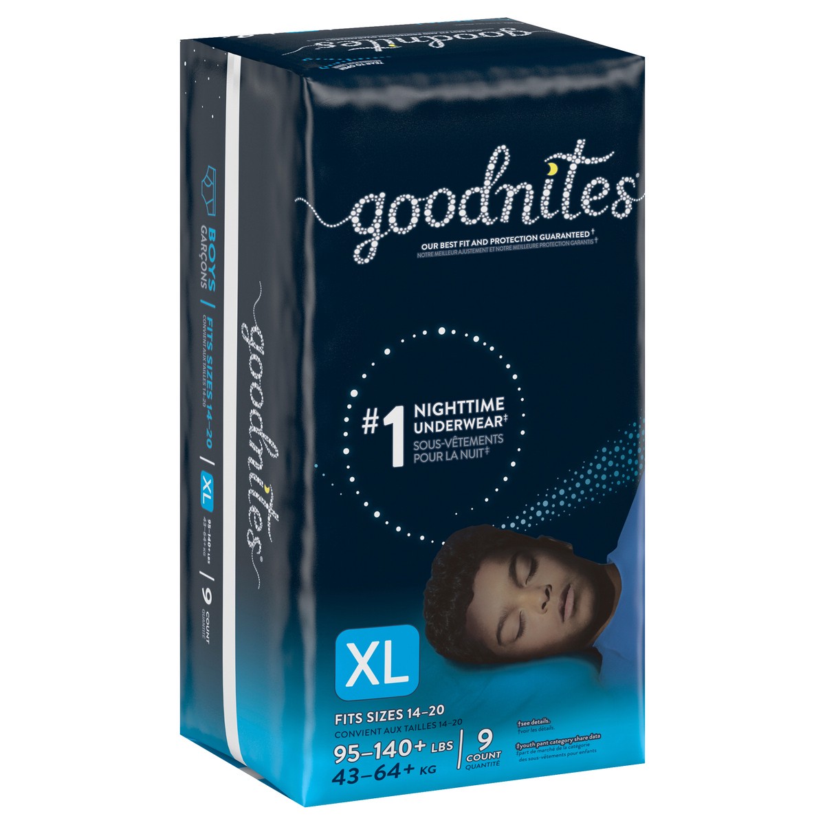 slide 9 of 9, Goodnites Overnight Underwear for Boys, XL (95-140 lb.), 9 Ct, 9 ct