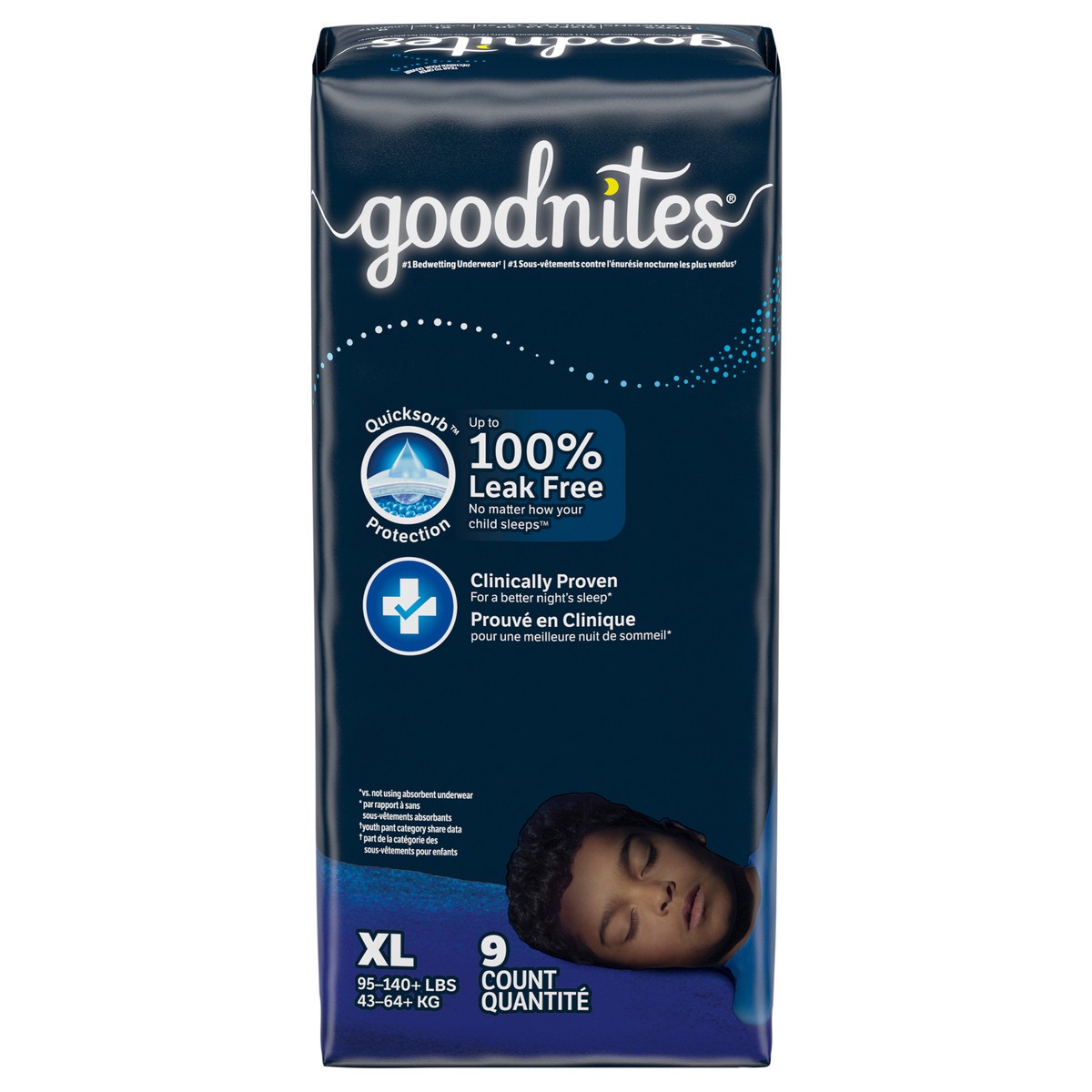 slide 1 of 9, Goodnites Overnight Underwear for Boys, XL (95-140 lb.), 9 Ct, 9 ct