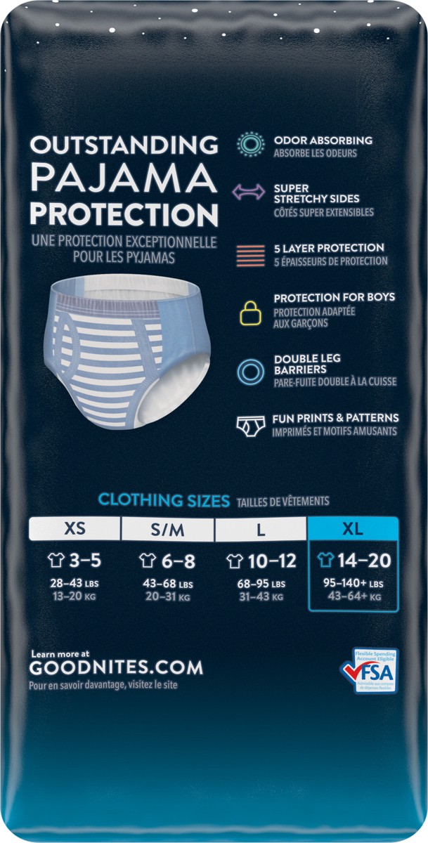 slide 5 of 9, Goodnites Overnight Underwear for Boys, XL (95-140 lb.), 9 Ct, 9 ct