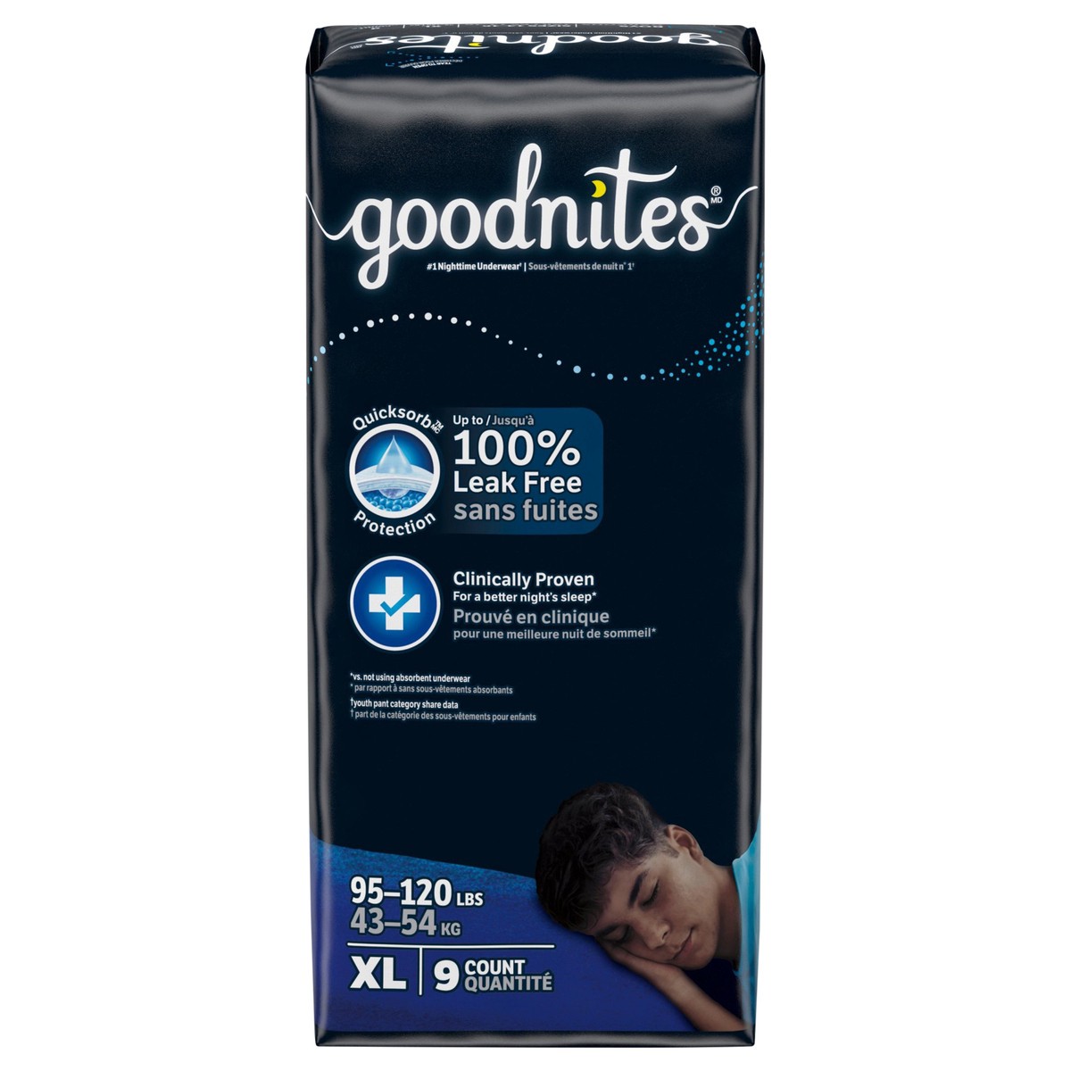 slide 1 of 9, Goodnites Boys' Nighttime Bedwetting Underwear, Size Extra Large (95-140+ lbs), 9 Ct, 9 ct
