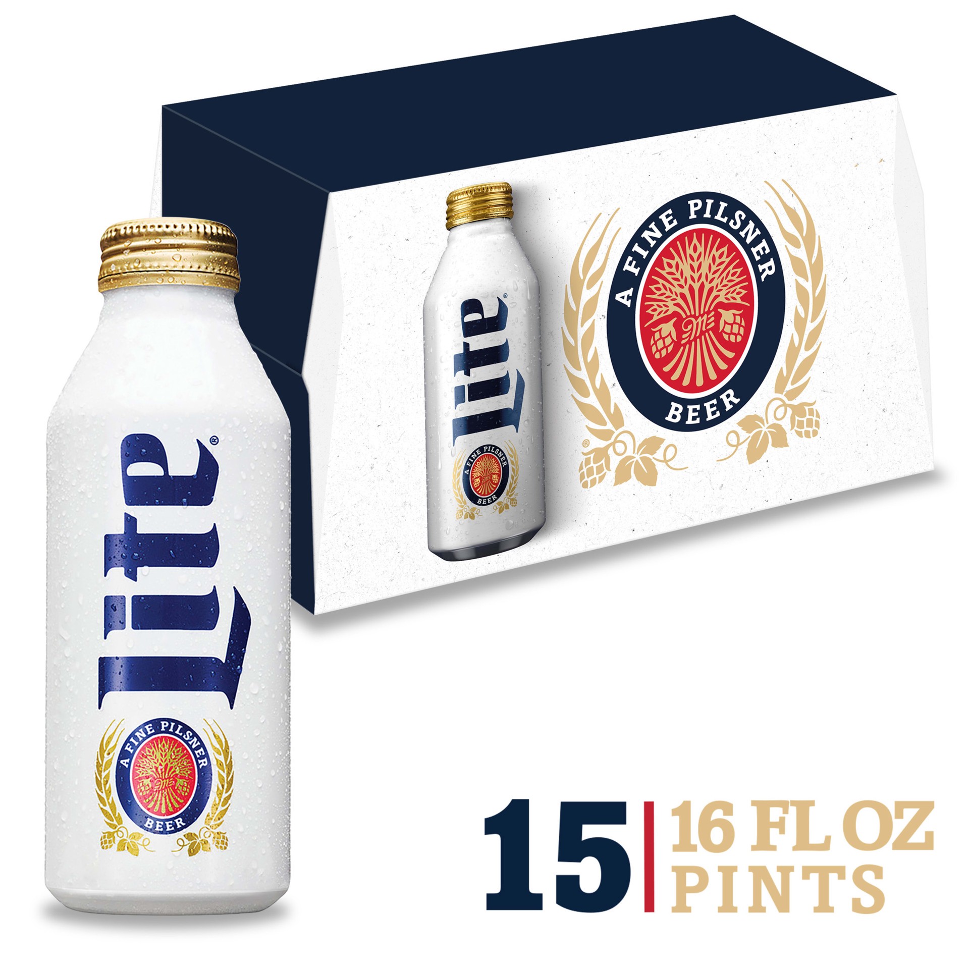 slide 1 of 5, Miller Lite Lager Beer, 4.2% ABV, 15-pack, 16-oz. beer bottles, 240 oz