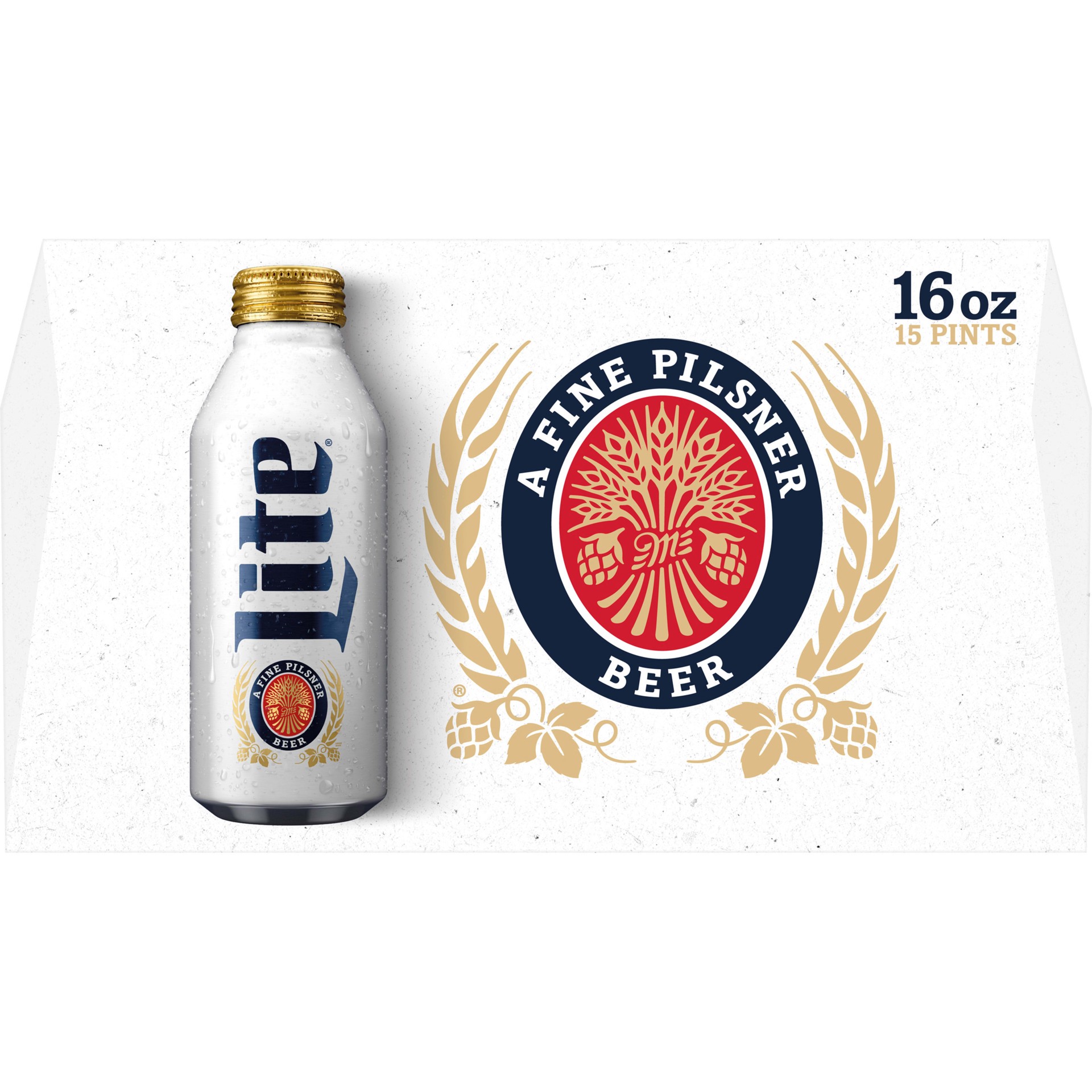 slide 4 of 5, Miller Lite Lager Beer, 4.2% ABV, 15-pack, 16-oz. beer bottles, 240 oz