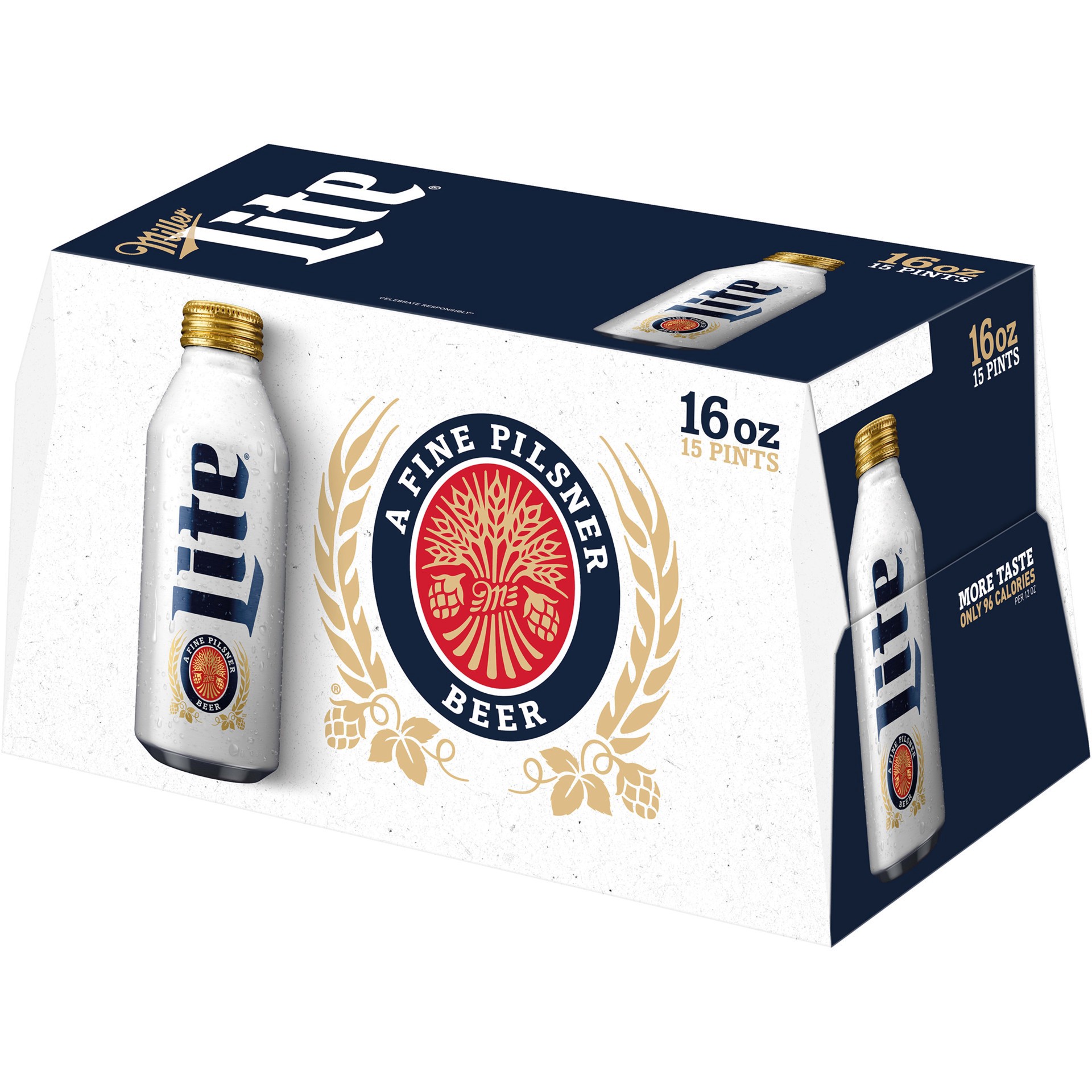 slide 2 of 5, Miller Lite American Pilsner Light Lager Beer, 4.2% ABV, 15-pack, 16-oz. beer bottles, 15 oz