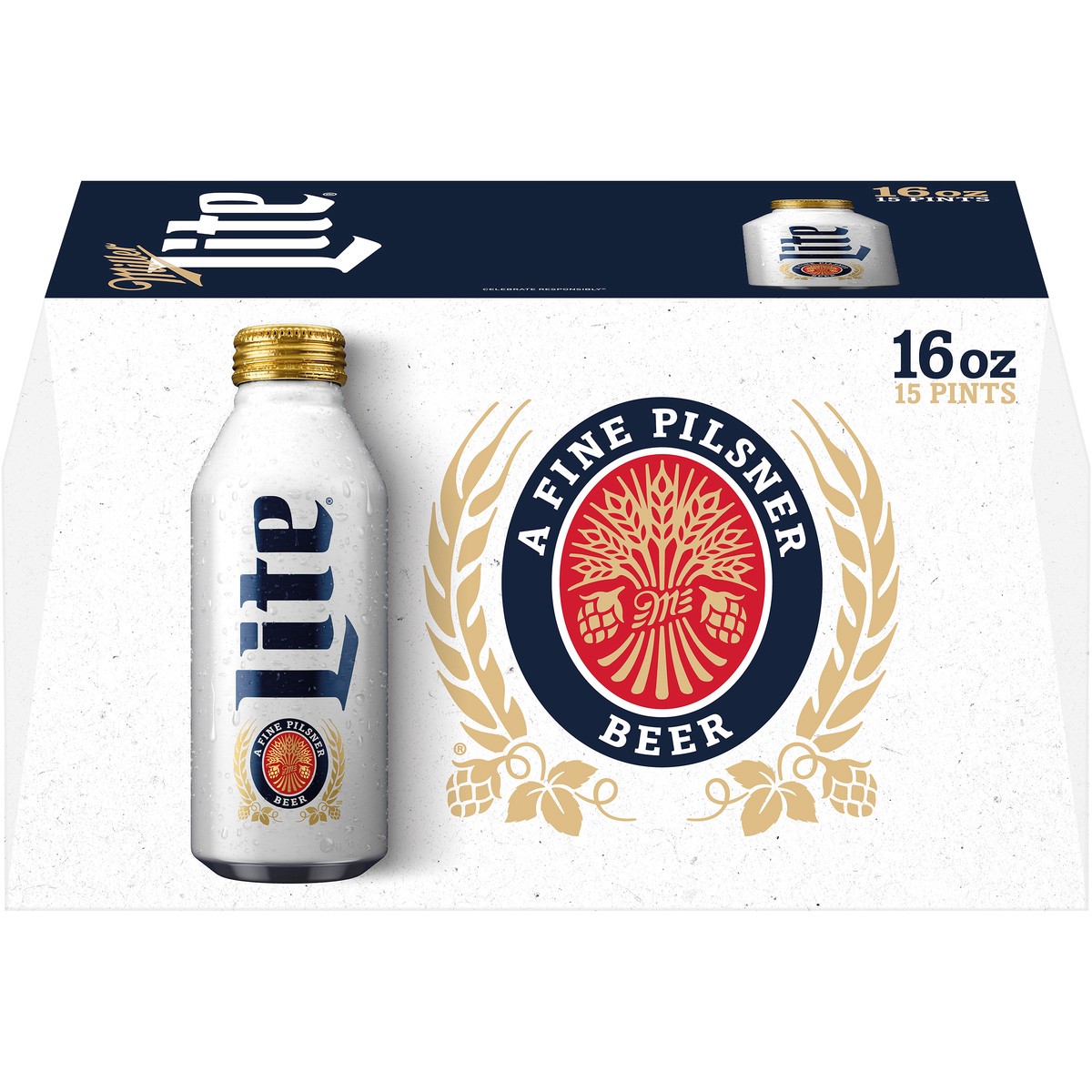 slide 1 of 5, Miller Lite Lager Beer, 4.2% ABV, 15-pack, 16-oz. beer bottles, 240 oz