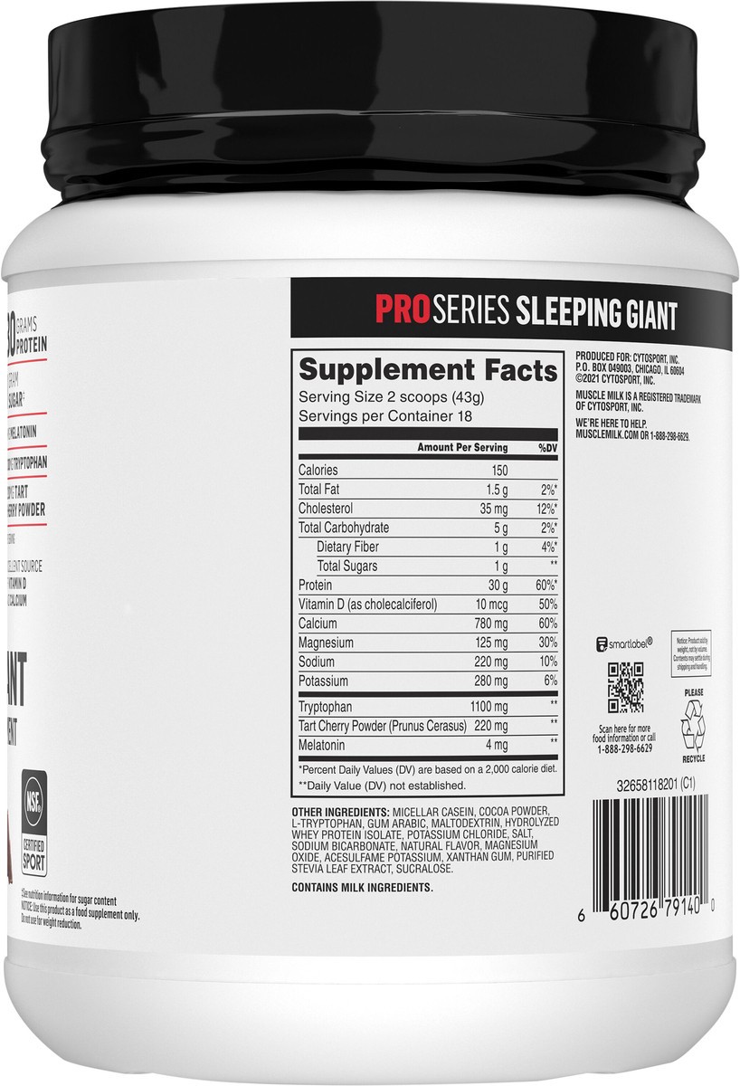 slide 4 of 10, Muscle Milk Pro Series Sleeping Giant Protein Powder Supplement Hot Chocolate Artificially Flavored 27.3 Oz, 27.3 oz