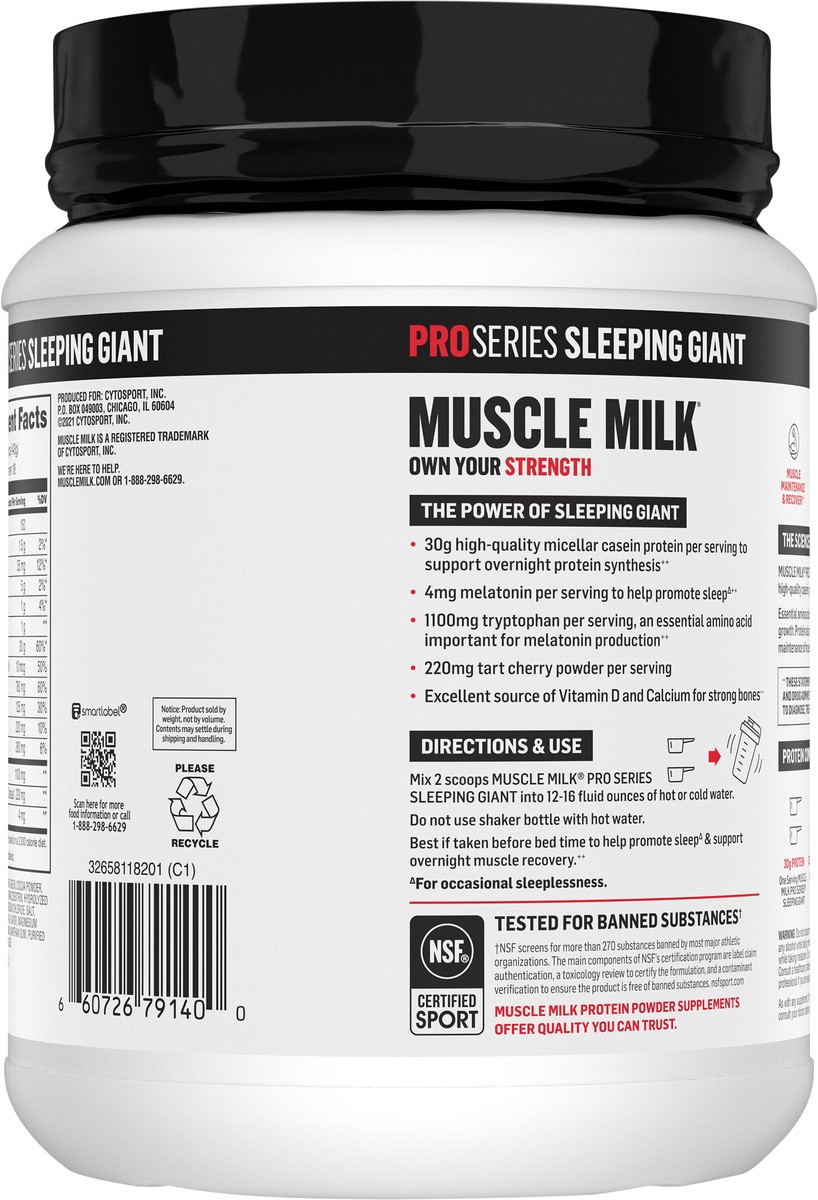 slide 6 of 10, Muscle Milk Pro Series Sleeping Giant Protein Powder Supplement Hot Chocolate Artificially Flavored 27.3 Oz, 27.3 oz