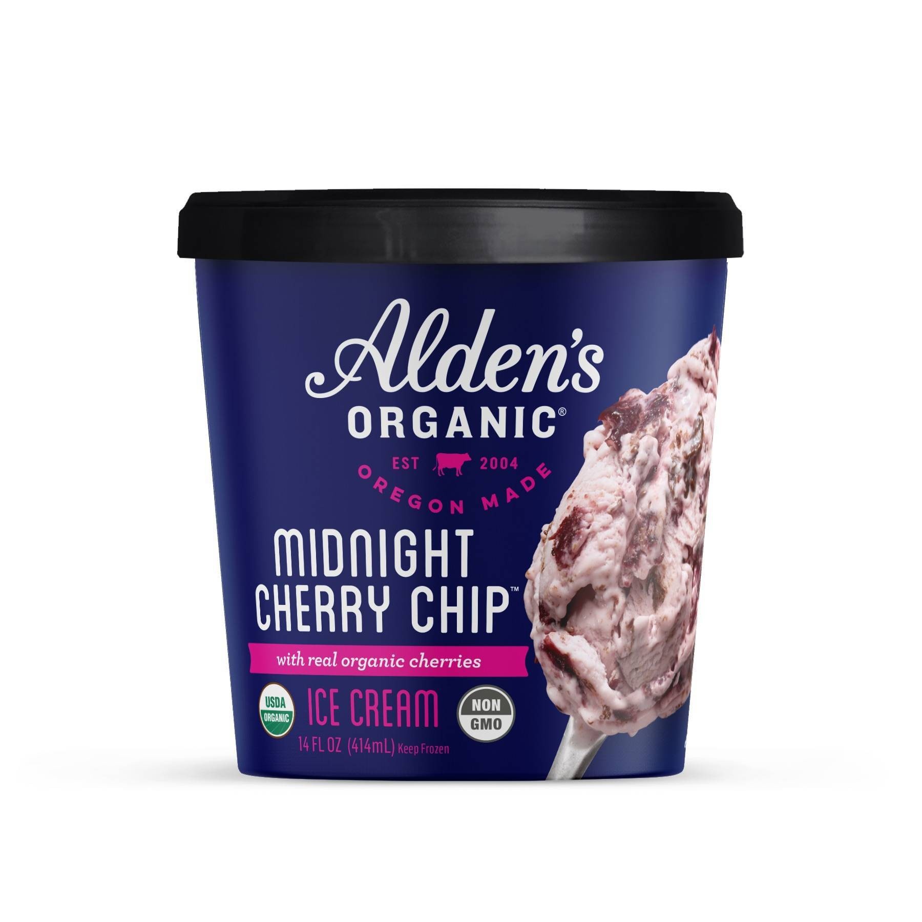 slide 1 of 2, Alden's Organic Midnight Cherry Chip Ice Cream, 14 oz