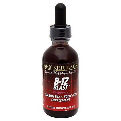 slide 1 of 1, Bricker Labs B-12 Blast Vitamin B12 & Folic Acid Supplement, Raspberry, 2 oz