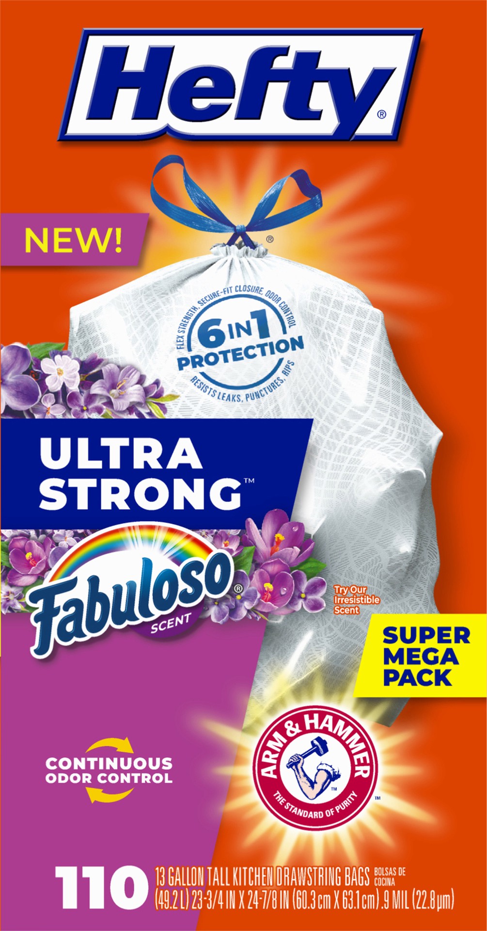 slide 10 of 10, Hefty Ultra Strong 13 Gallon Drawstring Fabuloso Scent Tall Kitchen Bags Super Mega Pack 110 ea, 110 ct