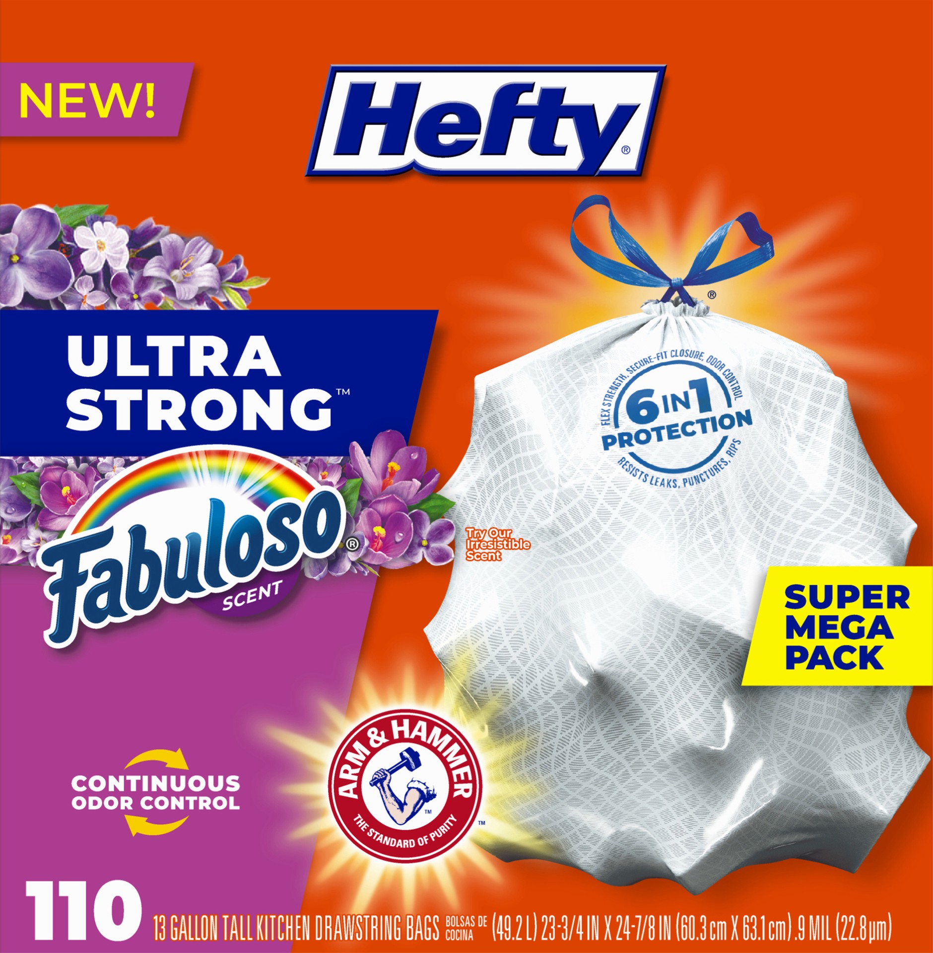 slide 5 of 10, Hefty Ultra Strong 13 Gallon Drawstring Fabuloso Scent Tall Kitchen Bags Super Mega Pack 110 ea, 110 ct