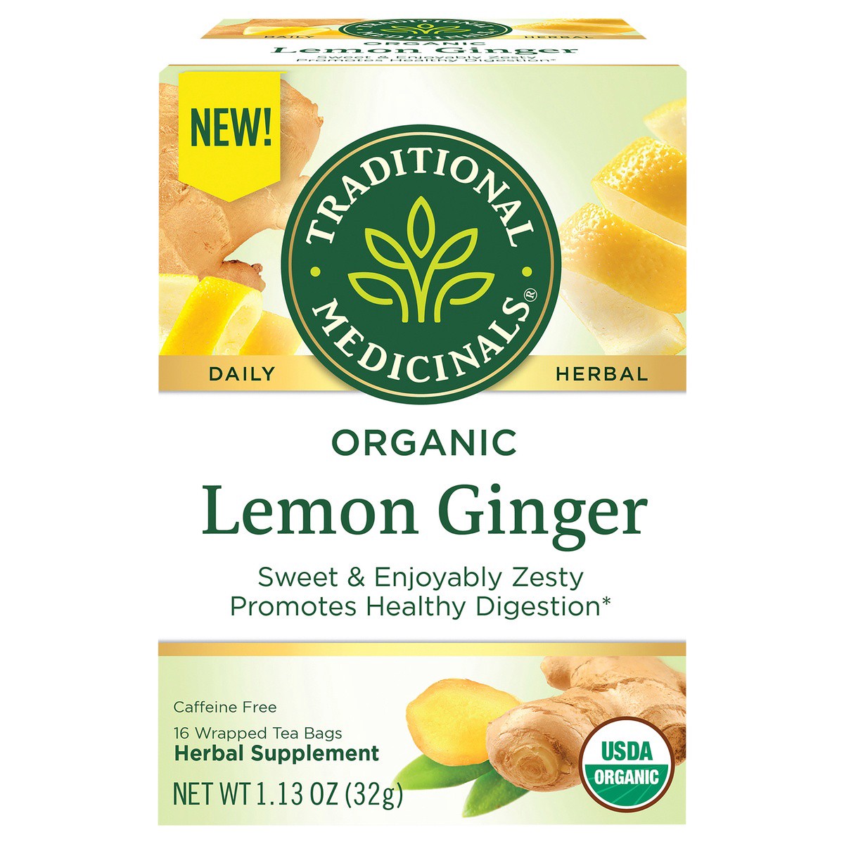 slide 1 of 6, Traditional Medicinals Organic Tea Bags Lemon Ginger Herbal Supplement - 16 ct, 16 ct