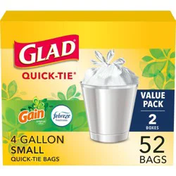 Glad OdorShield Small Trash Bags - Gain Original with Febreze Freshness - 4 Gallon - 26 Count - 2 Pack